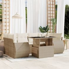 Salon de jardin avec coussins 7 pcs beige résine tressée