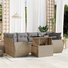 Salon de jardin avec coussins 7 pcs beige résine tressée