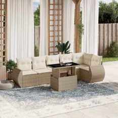 Salon de jardin avec coussins 7 pcs beige résine tressée