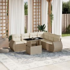 Salon de jardin avec coussins 7 pcs beige résine tressée