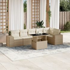 Salon de jardin avec coussins 7 pcs beige résine tressée