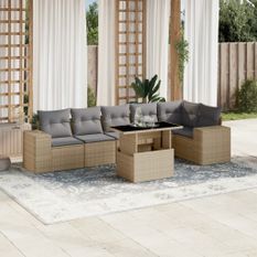 Salon de jardin avec coussins 7 pcs beige résine tressée