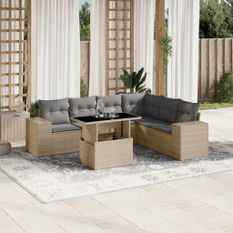 Salon de jardin avec coussins 7 pcs beige résine tressée