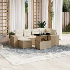 Salon de jardin avec coussins 7 pcs beige résine tressée