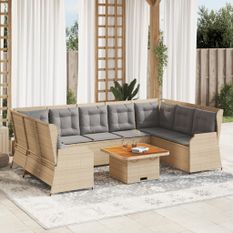 Salon de jardin avec coussins 7 pcs beige résine tressée