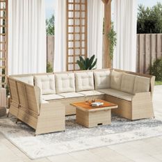 Salon de jardin avec coussins 7 pcs beige résine tressée