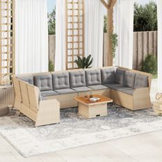 Salon de jardin avec coussins 7 pcs beige résine tressée