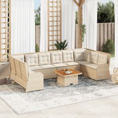 Salon de jardin avec coussins 7 pcs beige résine tressée