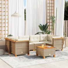 Salon de jardin avec coussins 7 pcs beige résine tressée