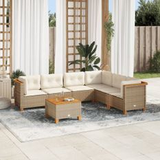 Salon de jardin avec coussins 7 pcs beige résine tressée