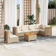 Salon de jardin avec coussins 7 pcs beige résine tressée