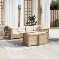 Salon de jardin avec coussins 7 pcs beige résine tressée