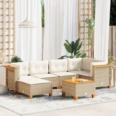 Salon de jardin avec coussins 7 pcs beige résine tressée