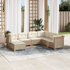 Salon de jardin avec coussins 7 pcs beige résine tressée