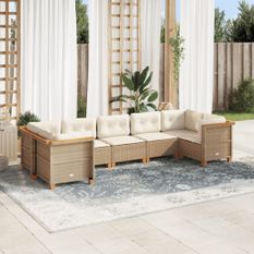 Salon de jardin avec coussins 7 pcs beige résine tressée