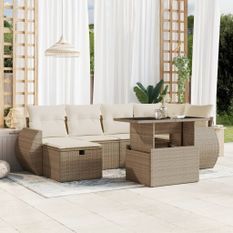 Salon de jardin avec coussins 7 pcs beige résine tressée