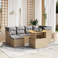 Salon de jardin avec coussins 7 pcs beige résine tressée