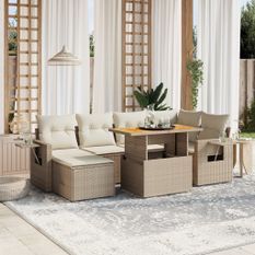 Salon de jardin avec coussins 7 pcs beige résine tressée