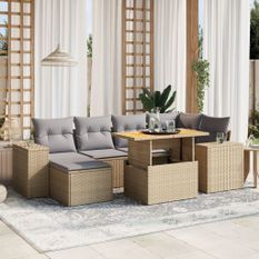 Salon de jardin avec coussins 7 pcs beige résine tressée