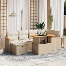 Salon de jardin avec coussins 7 pcs beige résine tressée