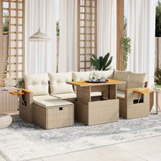 Salon de jardin avec coussins 7 pcs beige résine tressée