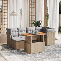 Salon de jardin avec coussins 7 pcs beige résine tressée