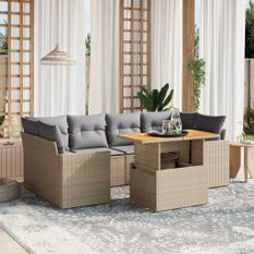 Salon de jardin avec coussins 7 pcs beige résine tressée