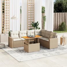 Salon de jardin avec coussins 7 pcs beige résine tressée