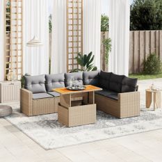 Salon de jardin avec coussins 7 pcs beige résine tressée