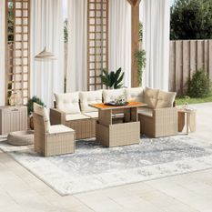 Salon de jardin avec coussins 7 pcs beige résine tressée