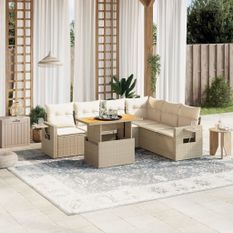 Salon de jardin avec coussins 7 pcs beige résine tressée