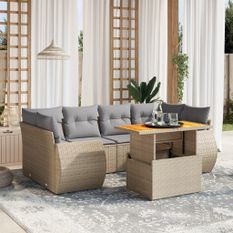 Salon de jardin avec coussins 7 pcs beige résine tressée