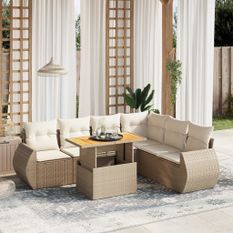 Salon de jardin avec coussins 7 pcs beige résine tressée