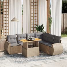 Salon de jardin avec coussins 7 pcs beige résine tressée