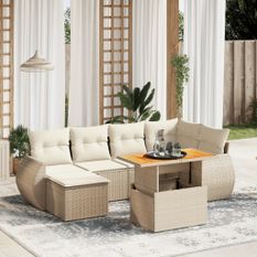 Salon de jardin avec coussins 7 pcs beige résine tressée