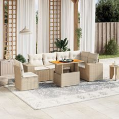 Salon de jardin avec coussins 7 pcs beige résine tressée