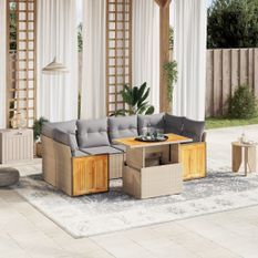 Salon de jardin avec coussins 7 pcs beige résine tressée