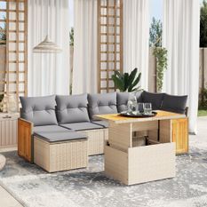 Salon de jardin avec coussins 7 pcs beige résine tressée