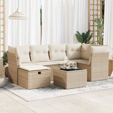 Salon de jardin avec coussins 7 pcs beige résine tressée