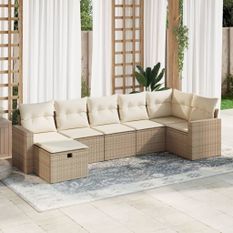 Salon de jardin avec coussins 7 pcs beige résine tressée