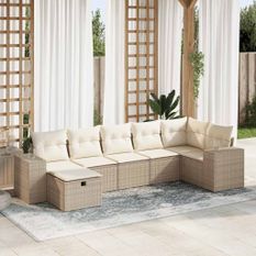 Salon de jardin avec coussins 7 pcs beige résine tressée