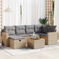 Salon de jardin avec coussins 7 pcs beige résine tressée