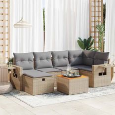 Salon de jardin avec coussins 7 pcs beige résine tressée