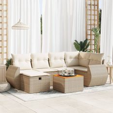 Salon de jardin avec coussins 7 pcs beige résine tressée