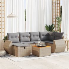 Salon de jardin avec coussins 7 pcs beige résine tressée