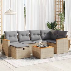 Salon de jardin avec coussins 7 pcs beige résine tressée