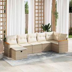 Salon de jardin avec coussins 7 pcs beige résine tressée