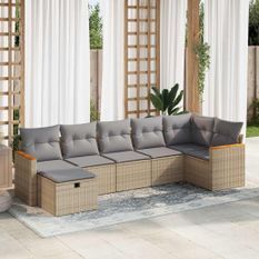 Salon de jardin avec coussins 7 pcs beige résine tressée