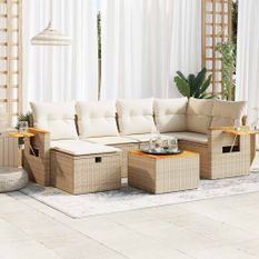 Salon de jardin avec coussins 7 pcs beige résine tressée