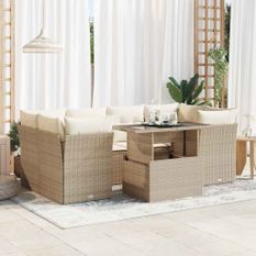 Salon de jardin avec coussins 7 pcs beige résine tressée